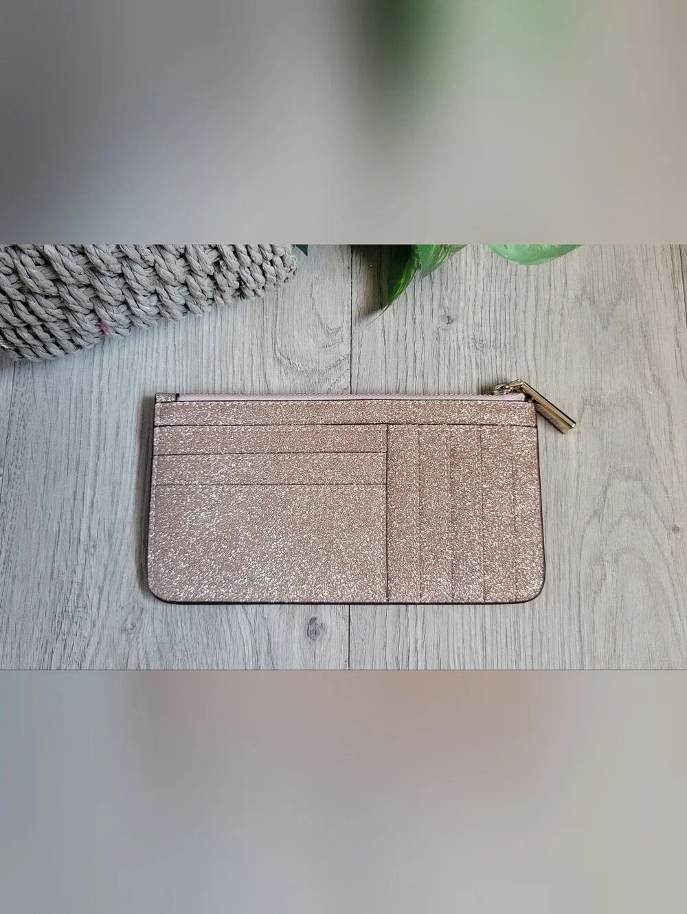 kate spade New York Glitter Large Slim Cardholder Rose Gold Wallet, 6.5